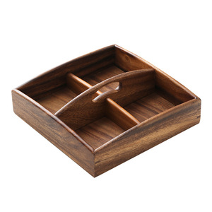 Bandeja de frutas dividida de madera de nogal con cuatro compartimentos, rectangular, para servir bocadillos en la mesa de centro de la sala de estar. - Product Image 5