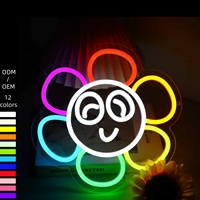 Lampu Neon LED Bunga Smiley Pelangi Dekorasi Dinding Pop Art untuk Kamar Anak Apartemen Trendi Penggunaan Dalam Ruangan/Kantor-Tahan Air Mudah Dipasang
