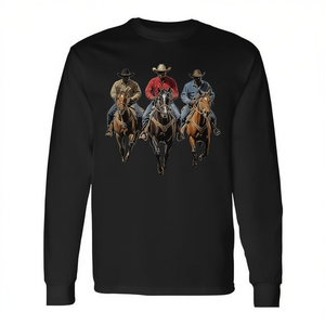 T-shirt noir à manches longues, design western avec cowboys afro-américains montant à cheval, Texas Rodeo - Product Image 2