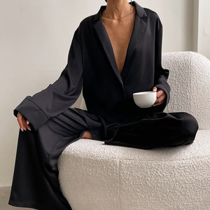 Ensemble de pyjama décontracté pour femmes, manches longues, boutonné, cordon de serrage, ODM, doux, respirant, 100% polyester, ensembles de détente, automne - Product Image 4