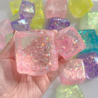 Jouets Squishy en forme de boulette, carrés, à poudre dorée, jouet à presser, pour le renforcement musculaire, en forme de glaçon, à pincer, en sucre de malt