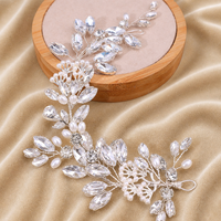 Serre-tête de mariée en cristal argenté fait main de 22 cm, avec strass, perles et feuilles, réglable, accessoire de cheveux de mariage