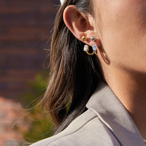 J&amp;D Elegant <strong>Silver</strong> Tone Oval CZ Huggie <strong>Hoops</strong> Stainless Steel Modern Geometric C <strong>Hoop</strong> Earrings for Women Everyday Jewelry - Product Image 4