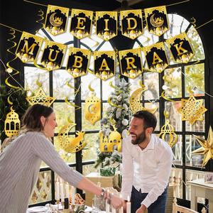 Nuevo Banner Dorado de Eid Mubarak con Espirales Colgantes, Guirnalda de Espirales Colgantes para Decoraciones de Eid Mubarak - Product Image 4