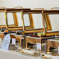 Plat de service rectangulaire de luxe en verre doré et acier inoxydable, chauffe-plat alimenté au combustible, capacité 9L, pour buffet et traiteur