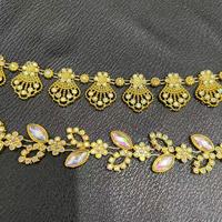 Kunststoff-Strass-Blumenkettenborte, 4 Stile, Gold-Silber-Blatt, Sonnenstrahl-Kristall AB, schillernd, umweltfreundlich, zum Aufnähen