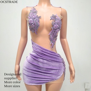 Ocstrade <span class=keywords><strong>Abito</strong></span> da Compleanno <span class=keywords><strong>Viola</strong></span> con Ricami Scintillanti e Strass Argento, Elegante Vestito <span class=keywords><strong>Mini</strong></span> da Donna con Collo a O e Volant per Cocktail Party e Club - Product Image 1