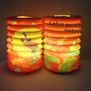 12 Lanternes en papier décoratives cylindriques pliables, lumineuses, portables, de style traditionnel et ancien, pour enfants, pour le Festival de la Mi-Automne - Product Image 2