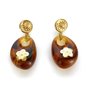 ต่างหูจี้รูปดอกไม้สแตนเลสสตีลประดับเรซินทรงเรขาคณิตสีเหลืองอำพันสุดเก๋ เหมาะสำหรับเป็นของขวัญสำหรับผู้หญิง - Product Image 5