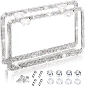 Bling Auto Nummerplaat Frames Sparkly Diamond Rvs Cover Glitter Strass Auto Kentekenplaathouder Voor Vrouwen Mannen