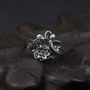 Autentico 925 Sterling Silver <span class=keywords><strong>di</strong></span> Pesce E Fiori <span class=keywords><strong>di</strong></span> <span class=keywords><strong>Loto</strong></span> Per Le Donne Regolabile Gioielli Vintage Aneis Feminino - Product Image 3