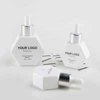 Flacon en verre opale hexagonal spécial de 60 ml, 30 ml, 15 ml avec col en aluminium et compte-gouttes pour sérum facial et huile essentielle, personnalisable avec logo