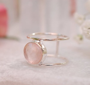 Handmade <b>Finger</b> <b>Ring</b> 925 Sterling Silver With Silver Polished Natural Rose Quartz Faceted Round Shape Gemstone At Best Price - Product Image 4