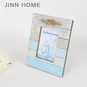 Mộc Mạc Màu Xanh Gỗ Bảng Khung Ảnh Tùy Chỉnh Hình Chữ Nhật 4-Màu In Thư Giãn Bãi Biển Cảnh Với Sợi Dây Thừng Cho Trang Trí Nội Thất - Product Image 5