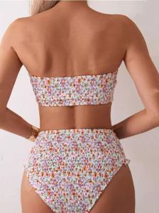 Ensemble bikini deux pièces populaire 2026 style européen pour femme, haut bustier sans bretelles et bas taille haute, idéal pour les vacances, le surf et la plage - Product Image 4