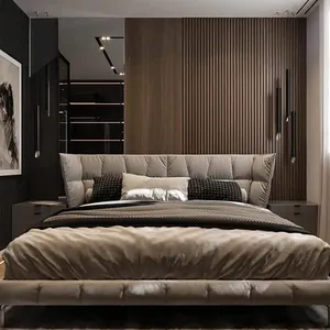 Italian light luxury modern simple style master bedroom imported Napa leather double bed