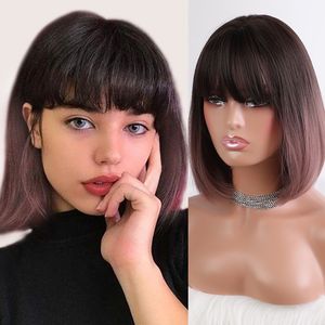 Vente en gros de perruques européennes et américaines neuves pour l'exportation, couvrant toute la tête, avec <span class=keywords><strong>frange</strong></span> droite, dégradé rose, bobo court, mécanisme Ss147 - Product Image 3