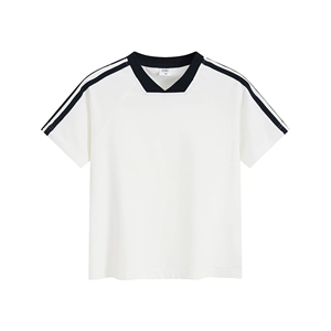 Top de calle de peso pesado para mujer 260gsm a rayas, cuello en V recortado, ajuste delgado de gran tamaño - Product Image 1