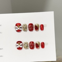 Faux Ongles de Luxe Faits Main Personnalisés à Coller, Motif Danse du Lion 3D, Breloques Œil de Chat Rouge, Réutilisables, pour Nail Art
