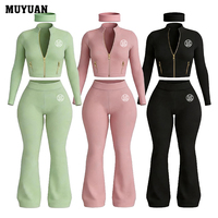 Ensemble de survêtement 2 pièces pour femme avec veste zippée et pantalon évasé, style Y2K, survêtement de jogging, logo personnalisé, vente en gros, ensembles de vêtements de sport pour la gym