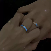 Bagues de couple ajustables en forme d'étoile bleue, bagues de promesse assorties avec diamants en étoile ouverte