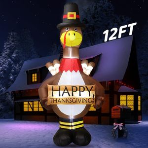 Decoración Inflable Gigante de Pavo de Acción de Gracias de 3.6 m con Luces LED, Diseño de Sombrero de Peregrino Otoñal - Product Image 1
