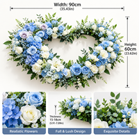 Couronne de roses artificielles bleues et blanches en forme de cœur personnalisée pour la décoration de la voiture de mariage
