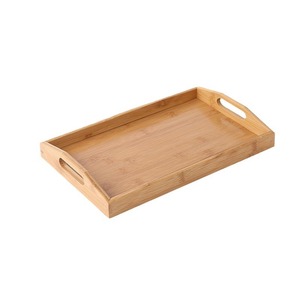 Bamboo Serving <b>Tray</b> Natural Color Rectangular With Handles For <b>Tea</b> Coffee Snack Fruit Outdoor Use - Product Image 5