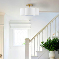 Plafonnier semi-encastré en fer avec abat-jour en tissu blanc, idéal pour chambre, salle à manger, salon, couloir, LED