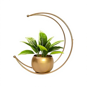 Florero Metálico con Diseño de Luna y Acabado Dorado, Florero Decorativo Moderno para Sala de Estar, Dormitorio, Oficina, Decoración de Mesa - Product Image 1
