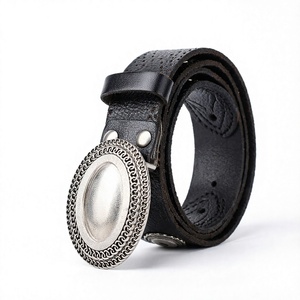 Cinturón de Cuero Genuino Vintage para Hombre, Cinturón de Vaqueta para Jeans con Hebilla de Placa Remachada, Estilo Punk Occidental - Product Image 3