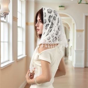 Voile de <span class=keywords><strong>mantille</strong></span> pour église <span class=keywords><strong>catholique</strong></span> châle écharpe espagnole femme église châle femmes dentelle brodé Triangle écharpe avec gland - Product Image 3