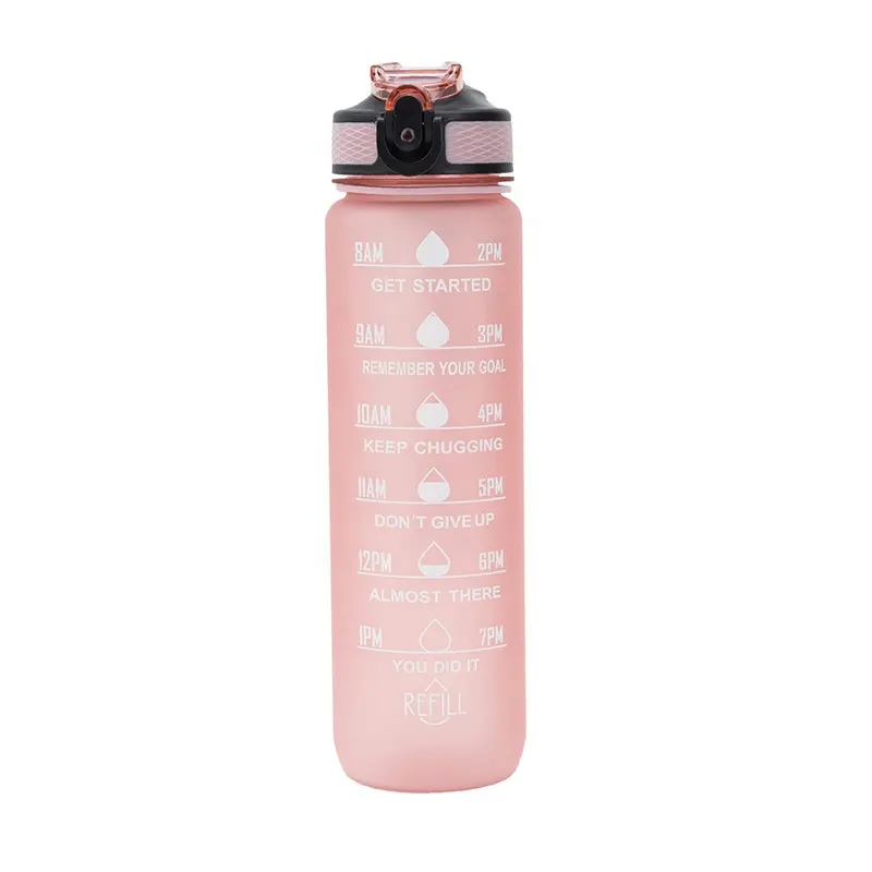 BPA-freier Tritan-Kunststoff 32oz Time Marker Auslaufs icher Flip Top Motivational Sports Wasser flasche Drops hipping Chinesische Lieferanten