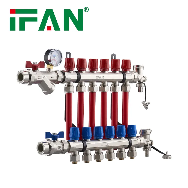 Misuratore di portata IFAN collettore dell'acqua a quattro vie collettore di riscaldamento a pavimento Pex collettori d'acqua in ottone