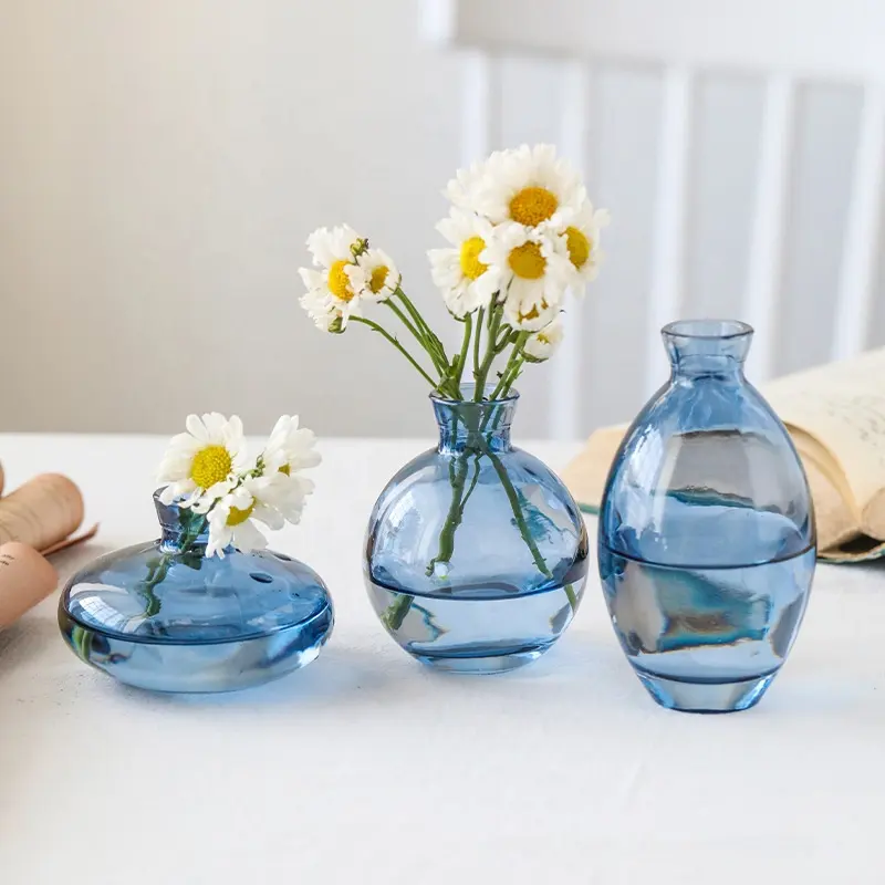 Groothandel Goedkope Prijs Helder Gekleurd Glas Vaas 3 Stuks Set Bloemenvaas Plant Vazen Home Decor