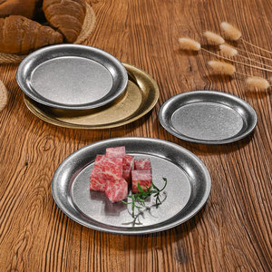 Plato Redondo Retro Gris de Acero Inoxidable para Postres, Bandeja Baja para Servir en Cafeterías y Hoteles - Product Image 2