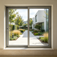 Puerta de Patio para Casa Adosada de Vinilo UPVC con Acabado Nailing Fin, 5 Cámaras, 1.8mm, Brida Estándar, Certificación Energy Star y Certificación WTC