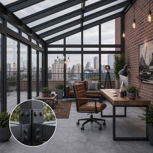 Véranda industrielle en alliage d'aluminium <span class=keywords><strong>gris</strong></span> <span class=keywords><strong>anthracite</strong></span>, aspect acier haute résistance, résistance aux intempéries, extension de toit en verre - Product Image 3
