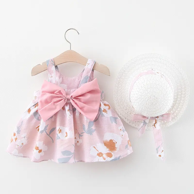 Conjunto 2 peças para bebês e crianças pequenas, verão, cereja, liga de frutas, laço, decorativo, sem mangas, conjunto de vestido e chapéu, novo, 2022