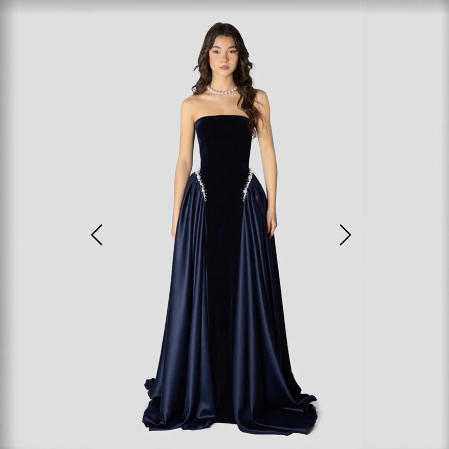 french connection blue bandage dress French Blue Square Neck Velvet Dress Backless Bridesmaid Gown  TANYA BRIDAL