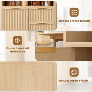 SMORBOSS Modern Oak Panel Coffee Bar Cabinet Fluted Design 3 Drawers Adjustable <strong>Shelf</strong> Rounded <strong>Edges</strong> Dining Room <strong>Living</strong> Room - Product Image 6