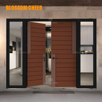 Porte d'entrée double moderne Blossom Cheer BC1891 en aluminium, bois et verre avec isolation phonique, couleur et dimensions personnalisées