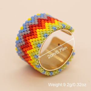 Go2boho fatto <span class=keywords><strong>a</strong></span> mano anello di perline regolabile, anello aperto <span class=keywords><strong>a</strong></span> banda <span class=keywords><strong>larga</strong></span> arcobaleno bohémien con Miyuki Delica perline motivo geometrico - Product Image 6