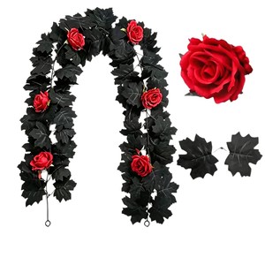 Guirlande d'Halloween en rotin noir avec roses et feuilles d'érable artificielles pour décoration extérieure de porte, porche et fête - Product Image 5
