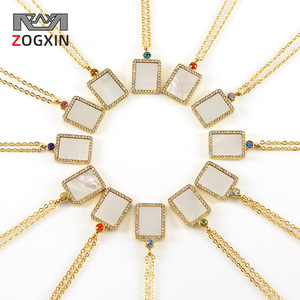 ZOGXIN <b>Square</b> Shell Pendant Necklace <b>Gold</b> Chain With Diamond <b>Frame</b> For Women Everyday Wear Geometric Design - Product Image 1