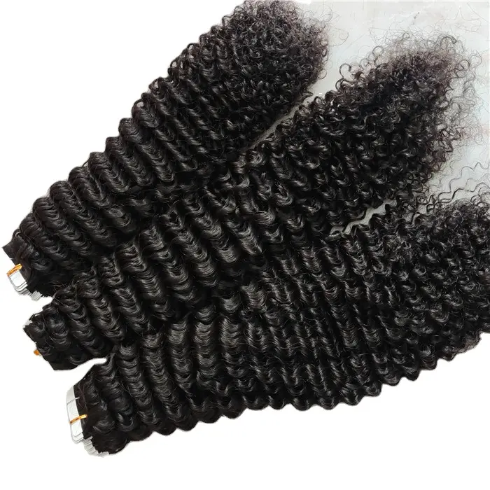 Афро кудрявые вьющиеся ленты для наращивания волос для черных женщин 4b 4c уток клейкая невидимая бразильская лента для наращивания волос Ins