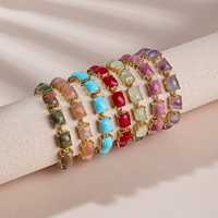 Pulsera de Cristal Natural Curativo al por Mayor, Pulsera de Eslabones con Marco Dorado y Piedras Preciosas Facetadas Rectangulares, Joyería para Mujer, Regalos para Fiestas