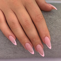 Lot de 24 faux ongles blancs nude à pointe française, forme amande, à presser, en ABS réutilisable, avec emballage personnalisé, fournisseur OEM ODM