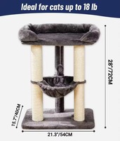 Arbre à chat de grande taille de 28 pouces, tour à griffes en sisal, perchoir doux, hamac, housse amovible - pour chats d'intérieur, grands chats, Maine Coons - bois beige