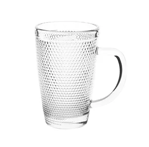 Vaso de cerveza transparente mate en relieve completo, taza para beber de 340ml, taza para beber jugo de agua con asa, cristalería de celebración
